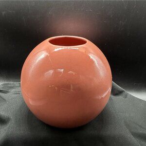 Vintage 80s Studio Pottery Coral Glossy Ball Vase Handmade Retro